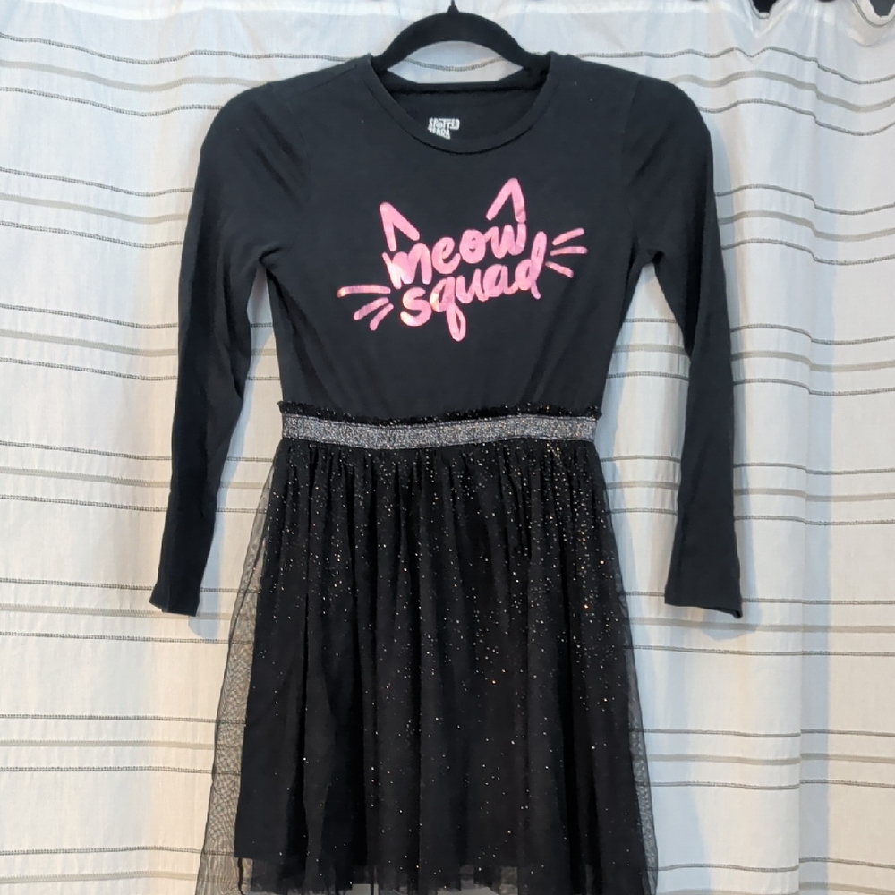 Meow Squad Black and Pink Kids Casual Dress